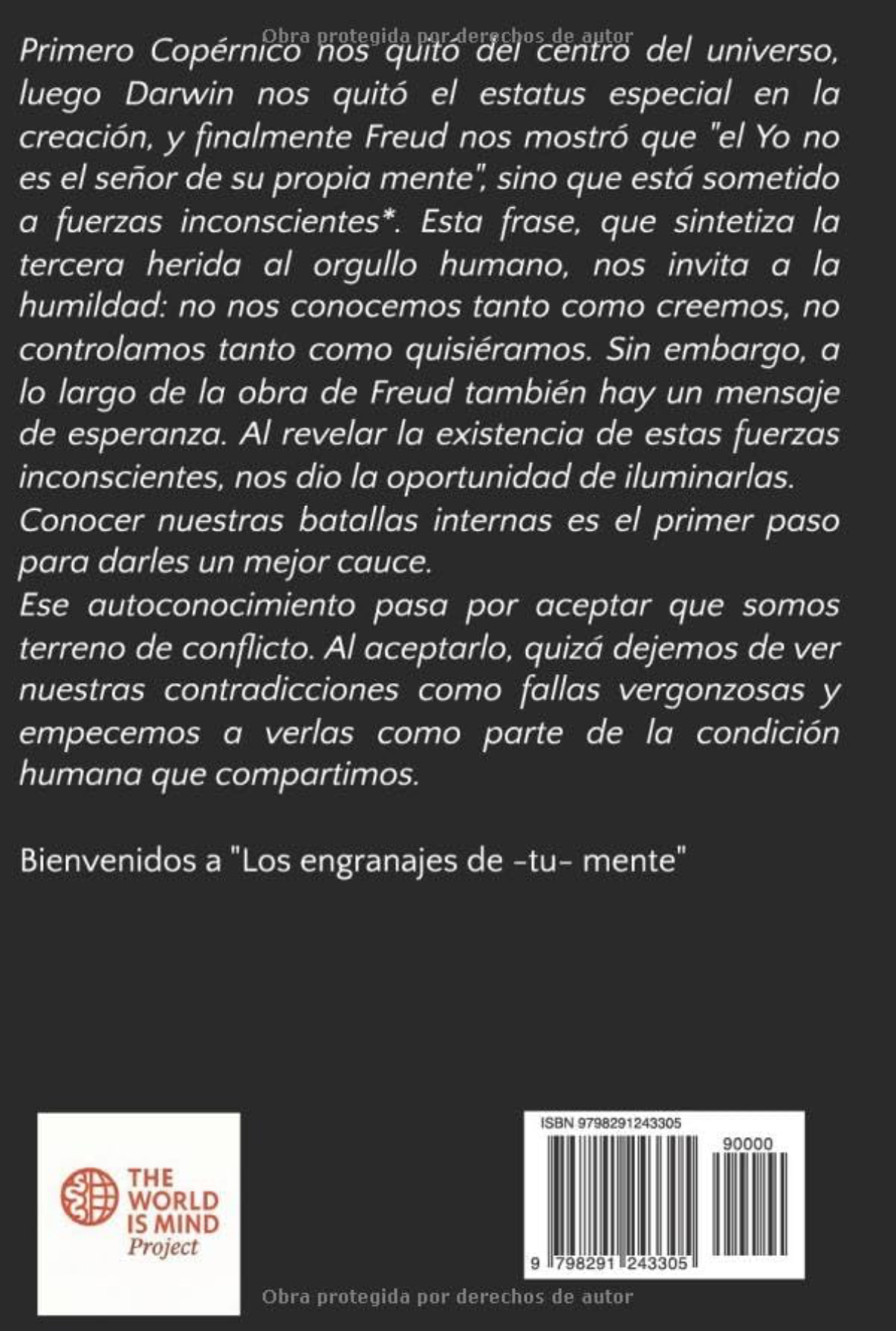 Contraportada del libro mostrando citas de Copérnico, Darwin y Freud